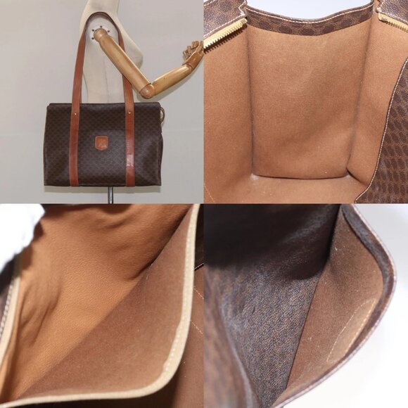 CELINE Macadam Canvas Tote Bag PVC Leather Brown Gold Auth bs24200 - Picture 13 of 14